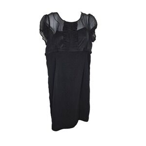 Sheer Overlay Black Dress  Cap Sleeve Cocktail Party Workwear RN#54163‎
